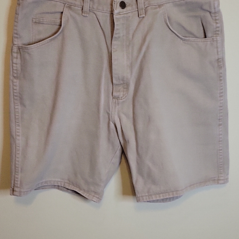 Tan Flat Front Mid-Length Shorts with Belt Loops